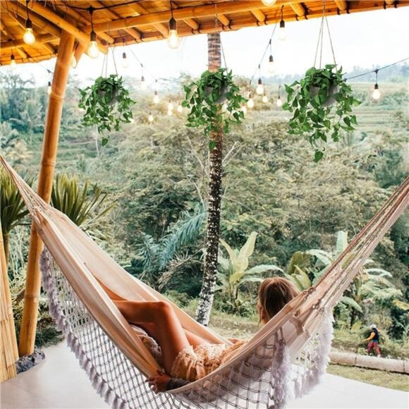 Fake Hanging Plants with Pots,2Pack Artificial FauxAnthurium Leaf Hanging Basket - Picture 5 of 8